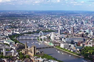 Aerial view of the Houses of Parliament, Westminster Abbey, London Eye and River Thames Aerial view of the Houses of Parliament, Westminster Abbey, London Eye and River Thames