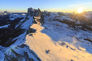 Aerial view of the Odle at sunset, Gardena Valley, Dolomites, Trentino-Alto Adige Aerial view of the Odle at sunset, Gardena Valley, Dolomites, Trentino-Alto Adige