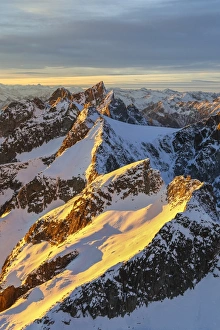 Aerial view of peaks of Ferro and Cengalo at sunset, Masino Valley, Valtellina, Lombardy Aerial view of peaks of Ferro and Cengalo at sunset, Masino Valley, Valtellina, Lombardy