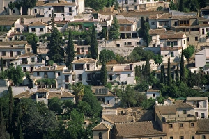 Outdoor Travel Destinations Prints: Aerial view over section of Granada