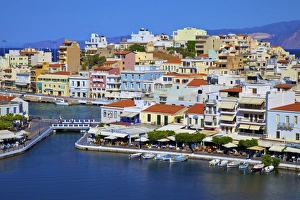 Agios Nikolaos Harbour Prints: Agios Nikolaos Harbour from an elevated angle, Agios Nikolaos, Crete, Greek Islands