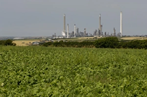 Agricultural land in the foreground and oil refinery Agricultural land in the foreground and oil refinery