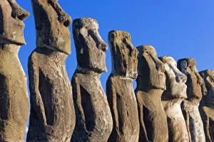 Ahu Tongariki, the largest ahu on the Island, Tongariki is a row of 15 giant stone Moai statues Ahu Tongariki, the largest ahu on the Island, Tongariki is a row of 15 giant stone Moai statues
