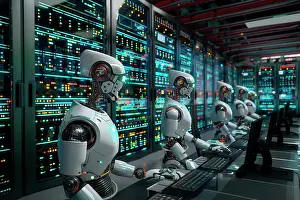 Print of Humanoid Robots in Data Center Environment