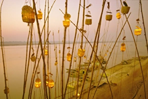 Varanasi Ganges Riverbank Sky Lantern Print