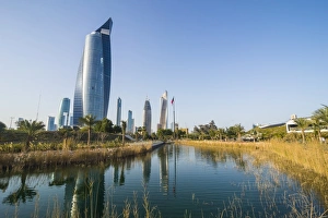 Kuwait City Skyline Prints: Al Hamra tower and the Al Shaheed Park, Kuwait City, Kuwait, Middle East