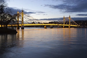 UK Suspension Bridges Prints: Albert Bridge over the River Thames, Chelsea, London, England, United Kingdom, Europe