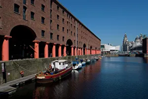 Western Europe Travel Destination Prints: Albert Dock with view of the Three Graces on the riverfront, UNESCO World Heritage Site