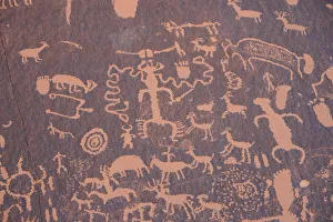 Ancient Indian rock art, petroglyphs, Newspaper Rock, near The Needles section of Ancient Indian rock art, petroglyphs, Newspaper Rock, near The Needles section of