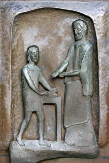 Annunciation Basilica door sculpture of Jesus and Joseph, Nazareth, Galilee, Israel Annunciation Basilica door sculpture of Jesus and Joseph, Nazareth, Galilee, Israel