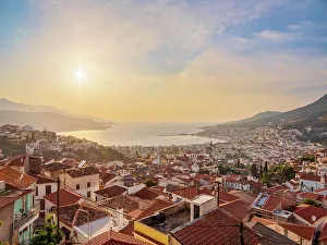Greek Island Hopping Tours Prints: Ano Vathy at sunset, elevated view