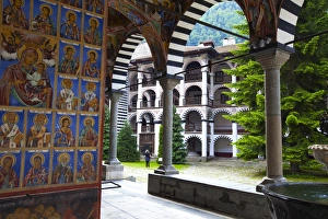 Arcade murals depicting religious figures, Church of the Nativity, Rila Monastery Arcade murals depicting religious figures, Church of the Nativity, Rila Monastery
