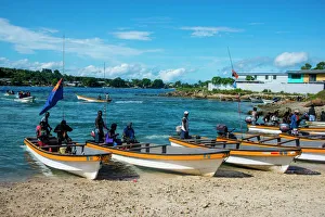 Banana boats transporting locals from Buka to Bougainville, Papua New Guinea, Pacific Banana boats transporting locals from Buka to Bougainville, Papua New Guinea, Pacific