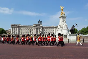 Band of the Coldstream Guards marching past Buckingham Palace during the rehearsal for Trooping the Colour, London Band of the Coldstream Guards marching past Buckingham Palace during the rehearsal for Trooping the Colour, London