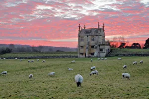 Banqueting House of Campden House and sheep at sunset, Chipping Campden, Cotswolds Banqueting House of Campden House and sheep at sunset, Chipping Campden, Cotswolds