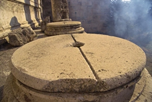 World Heritage Site In The Middle East Prints: Base for column with groove for lead casting, Baalbek, UNESCO World Heritage Site