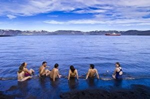 Bathing in the hot springs, Pendulum Cove, Deception Island, Antarctica, Polar Regions Bathing in the hot springs, Pendulum Cove, Deception Island, Antarctica, Polar Regions