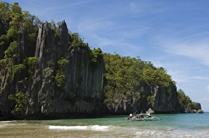 Limestone Cliff Formations Prints: Beach with limestone rock formations at Subterranean