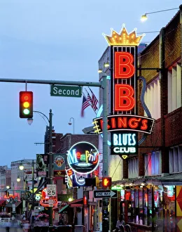 Prints of Beale Street at night, Memphis, Tennessee, United States of America, North America Related Prints: Beale Street Nighttime Print