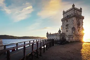 Sunset In Portugal Prints: Belem Tower during sunset, Restelo
