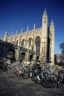 Bicycles in front of King's College Print