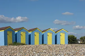 Door Prints: Five Blue Beach Huts Print, Littlehampton, West Sussex
