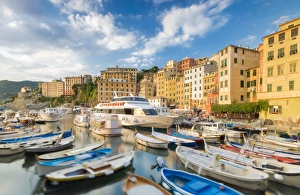 Blue sky over harbour of the fishing village of Camogli, Gulf of Paradise, Portofino National Park Blue sky over harbour of the fishing village of Camogli, Gulf of Paradise, Portofino National Park
