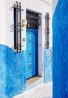 Blue street in Kasbah of the Udayas, Rabat, Rabat-Sale-Kenitra Region, Morocco Blue street in Kasbah of the Udayas, Rabat, Rabat-Sale-Kenitra Region, Morocco