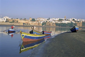 Boats at Sale with the skyline of the city of Rabat in background Boats at Sale with the skyline of the city of Rabat in background