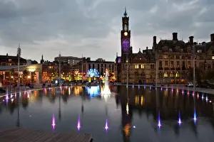 Prints of Bradford City Park and Garden of Light Display in Centenary Square, Bradford, West Yorkshire, Yorkshire, England, United Kingdom, Europe Bradford Prints: Bradford City Park Print: Garden of Light Display