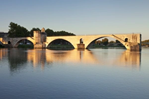 Bridge St. Benezet over Rhone River at sunrise, UNESCO World Heritage Site, Avignon Bridge St. Benezet over Rhone River at sunrise, UNESCO World Heritage Site, Avignon
