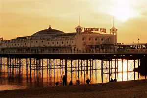 Prints of Brighton Pier at sunset, Brighton, East Sussex, England, United Kingdom, Europe East Sussex Prints: Brighton Pier Print at Sunset