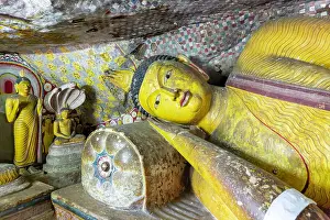 Buddhist Temple Complex Asia Prints: Buddha figures inside Dambulla cave Buddhist temple complex