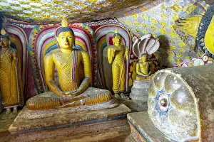Buddhist Temple Complex Asia Prints: Buddha figures inside Dambulla cave Buddhist temple complex