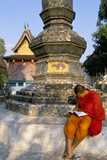 Buddhist Monk Reading Prints: Buddhist monk reading a book