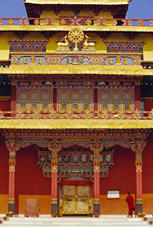 Buddhist Monks Prints: Buddhist monks walking into a monastery