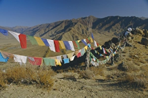 Tibet Travel Destinations Prints: Buddhist prayer flags, Samye monastery, Tibet, China
