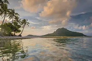 Tropical Paradise Found Prints: A calm evening in the lagoon of Bora Bora as a cloud forms on top of the mountain