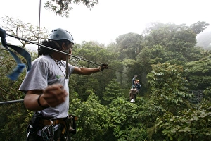 Costa Rica Tourism Prints: Canopy cable ride at Monteverde cloud forest, Costa Rica, Central America