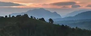 Prints of Carpathian Mountains landscape at sunrise near Bran Castle, Transylvania, Romania, Europe Romania Prints: Carpathian Mountains Sunrise Print