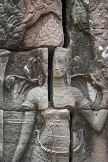 Angkor Wat Temples Prints: Detail of the carved facade at one of the temples in Angkor Wat complex