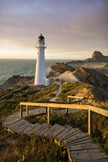 Coastal Protection Structures Prints: Castle Point Lighthouse, Castlepoint, Wairarapa, North Island, New Zealand, Pacific