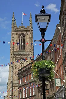 Prints of Cathedral and lamp post, Derby, Derbyshire, England, United Kingdom, Europe Derbyshire Prints: Derby Cathedral and Lamp Post Print, UK