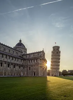 Cathedral and Leaning Tower at sunrise, Piazza dei Miracoli, UNESCO World Heritage Site Cathedral and Leaning Tower at sunrise, Piazza dei Miracoli, UNESCO World Heritage Site