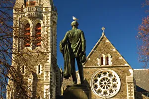 Cathedral and statue of John Robert Godley (founder of Canterbury) Cathedral and statue of John Robert Godley (founder of Canterbury)