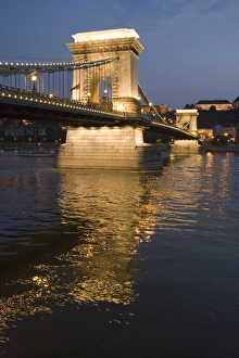 Chain Bridge Budapest Prints: Chain Bridge over Danube in the evening