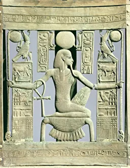 Detail of the back of a chair decorated with royal names and with the spirit of millions of years Detail of the back of a chair decorated with royal names and with the spirit of millions of years