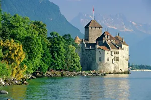 Prints of Chateau de Chillon, Montreux, Lake Geneva, Swiss Riviera, Switzerland Switzerland Prints: Chateau de Chillon Print, Montreux Lake Geneva Switzerland