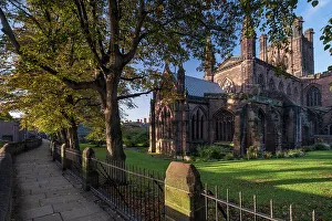 Prints of Chester Cathedral and the City Walls in autumn, Chester, Cheshire, England, United Kingdom, Europe Chester Prints: Chester Cathedral Print in Autumn
