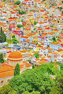 Images Dated 3rd August 2025: Chorio Upper Town Print, Symi Island Greece